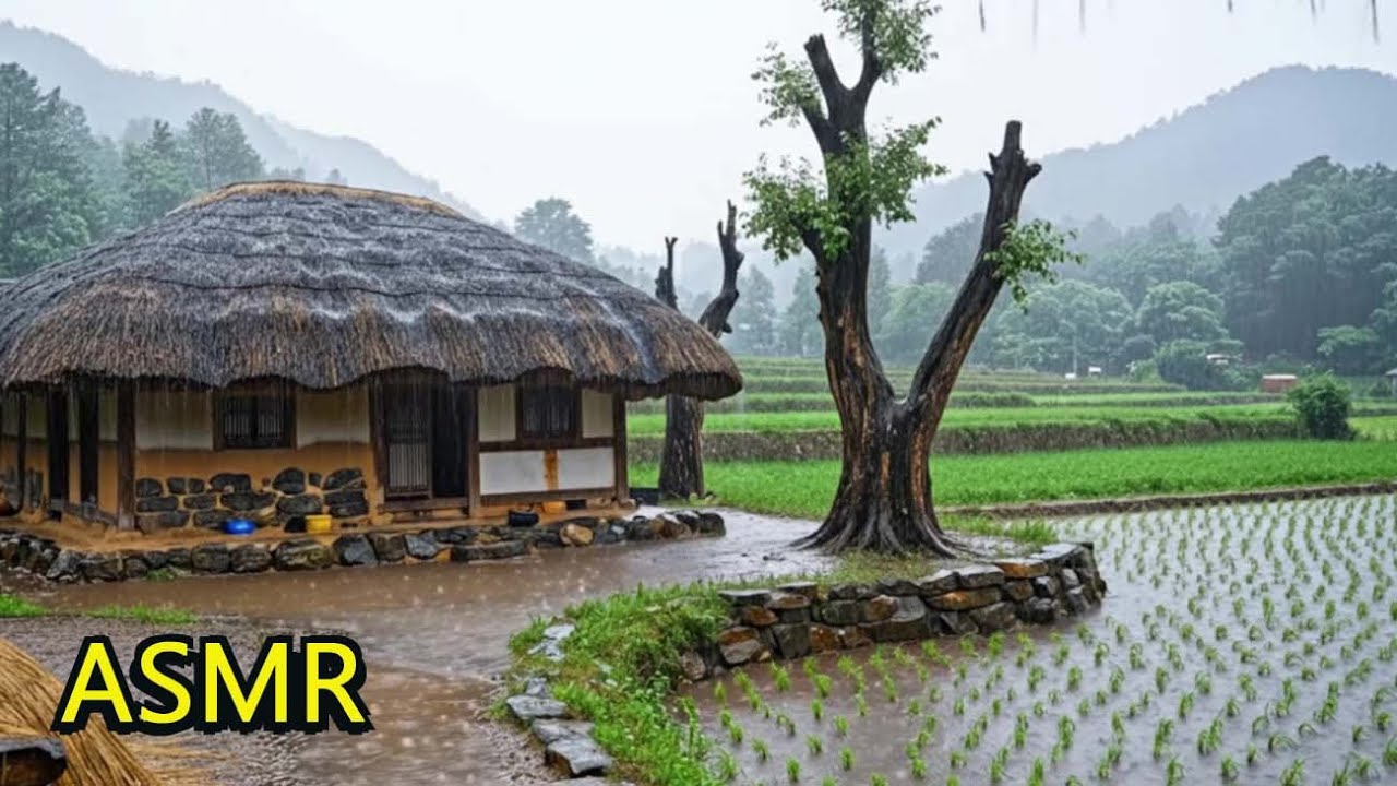 ASMR, 초가집 빗소리, 잠이 오는 영상, 백색소음, 힐링 영상, 불면증 치유, 빗소리, 폭우, the sound of rain, 농촌 비소리, 옛날집 빗소리