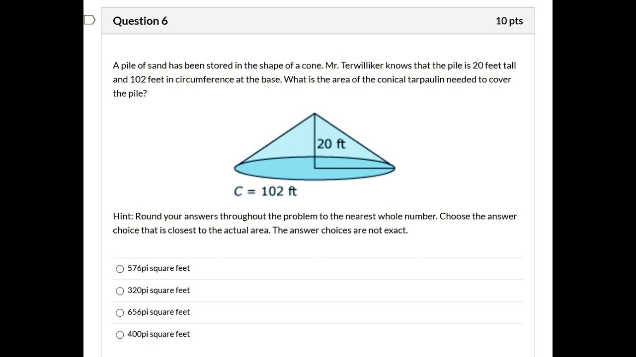 [Math] A pile of sand has been stored in the shape of a cone. Mr ...