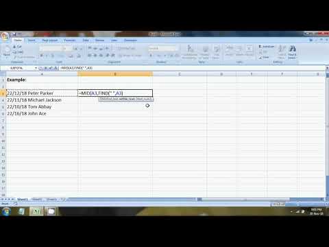 Find text in excel using MID(), LEN(), and FIND() functions 2018