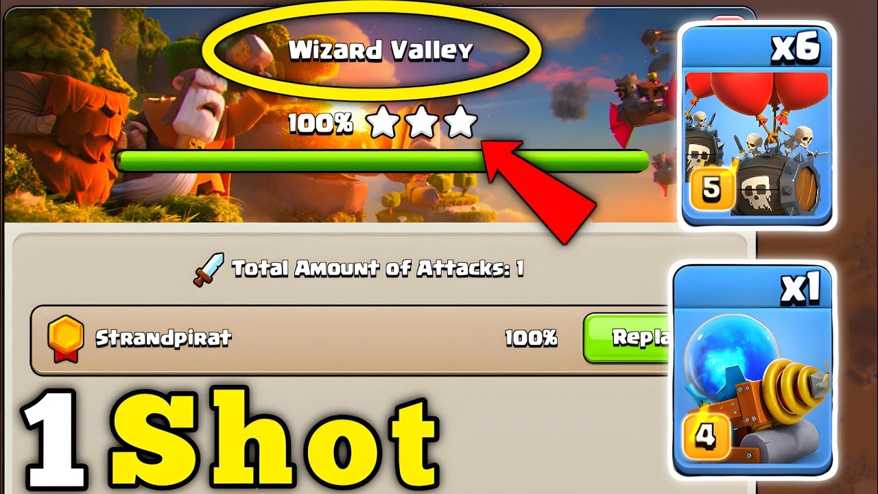 1 Shot Max Wizard Valley in Clan Capital 