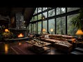Jazz relaxing music  rainy day at cozy house inside forest with gentle rain fireplace sounds 