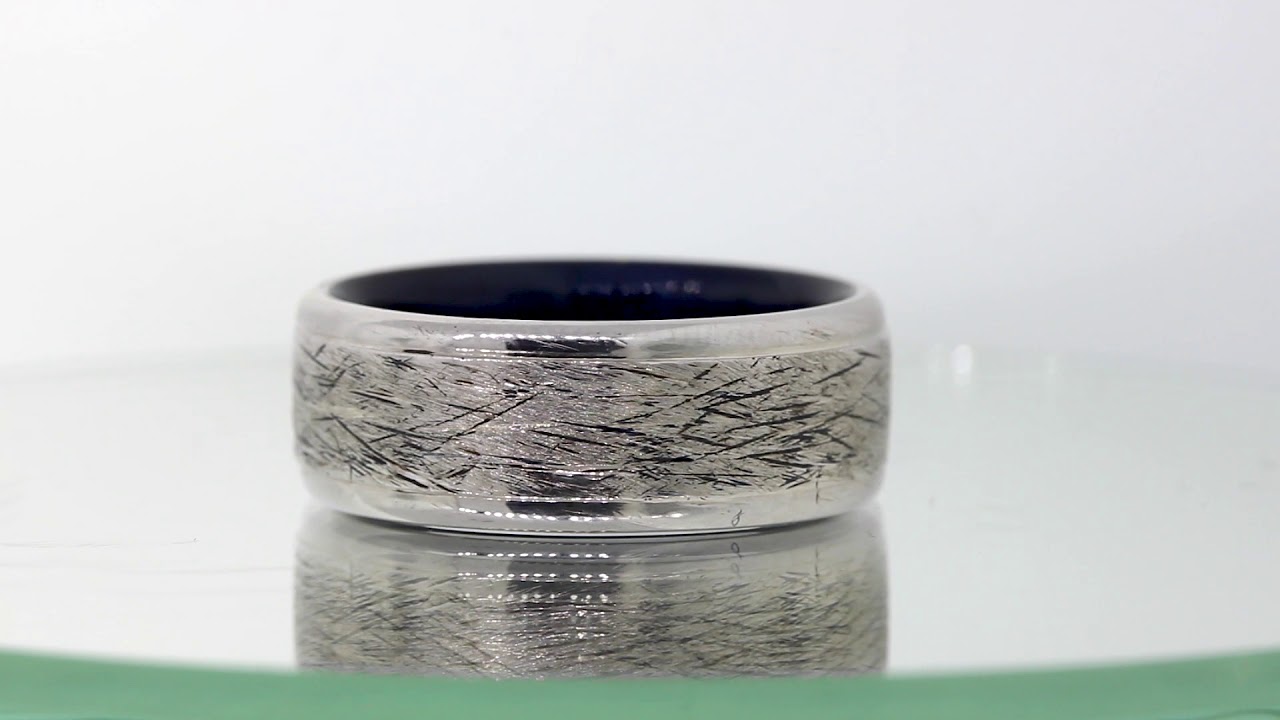 Men's White Gold Wedding Band with Blue Inlay