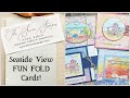 Seaside View Fun Fold Cards with WATERCOLOR PENCILS