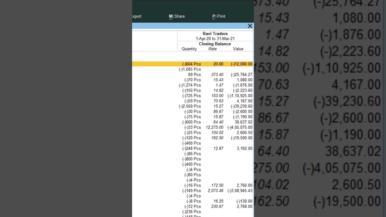 Tally interview skills 141 | Negative stock details |