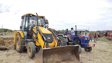 Eicher  551 Tractor fully loaded with trolley and 3dx JCB machine working