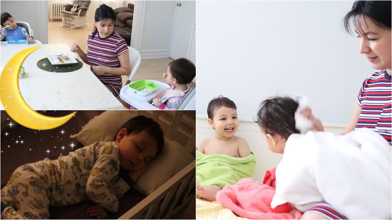 Rutina de noche Primavera con 2 niños de 1 y 2 años