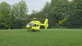 Yorkshire air ambulance leaving King George playing field Halifax Road, Liversedge.