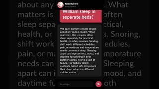 Why do Kate and William sleep in separate beds?