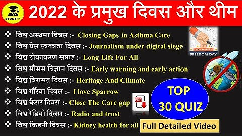 Days and Themes 2022 Current Affairs | महत्वपूर्ण दिवस और थीम 2022 | Current Affairs 2022 | Gk Trick