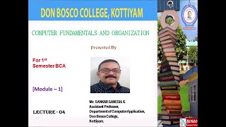COMPUTER FUNDAMENTALS AND ORGANIZATION  MODULE – 1 (CP1121) – BCA S1- LECTURE – 04