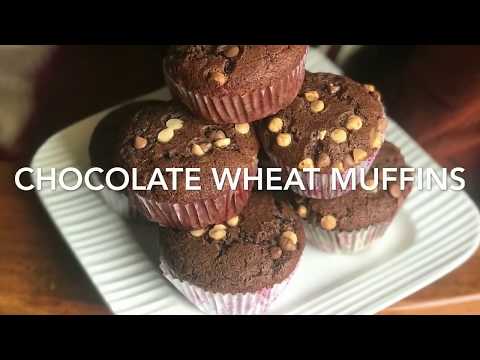 Chocolate wheat muffins (eggless)/eggless whole wheat muffins recipe/healthy chocolate muffins
