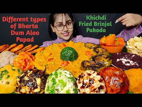 Eating Bharta, Khichdi, Pakoda, Dum Aloo, Papad | Big Bites | Asmr Eating | Mukbang | Eating Show