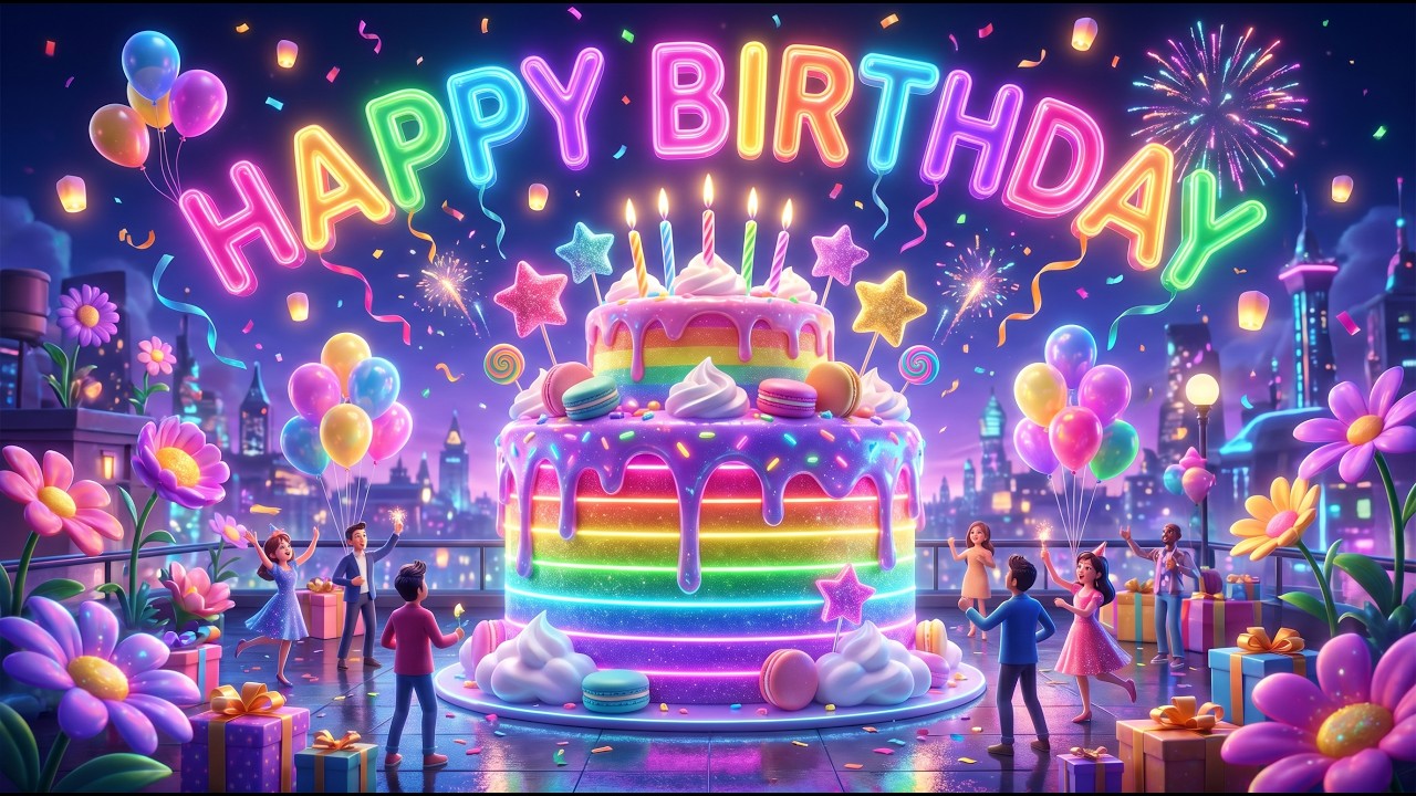 Happy Birthday 狂三 pr 🌃 Epic Happy Birthday Song 🎂 Neon Rooftop Party & City Skyline