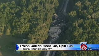 Trains collide head-on, spill fuel