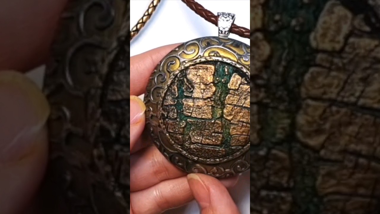 Polymer clay jewelry.  Pendant with Tree Bark! 
