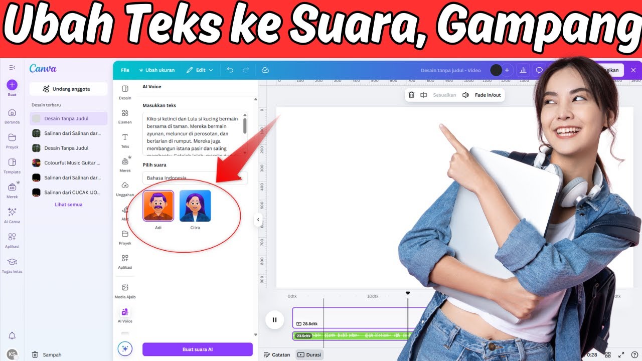 cara mengubah teks menjadi suara atau text to speech di canva