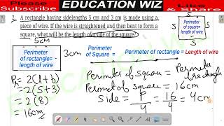 A rectangle having side lengths 5 cm and 3 cm is made using a piece of wire. If the wire is
