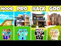 Minecraft Battle : Family Contemporary Luxe House Build Challenge - Noob Vs Pro Vs Hacker Vs God