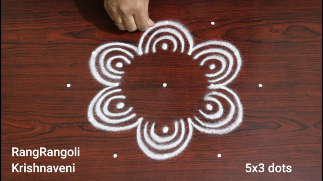 Daily Kolam🍀5x3 dots Easy Rangoli Designs🍀Chukkala Muggulu🍀RangRangoli Krishnaveni