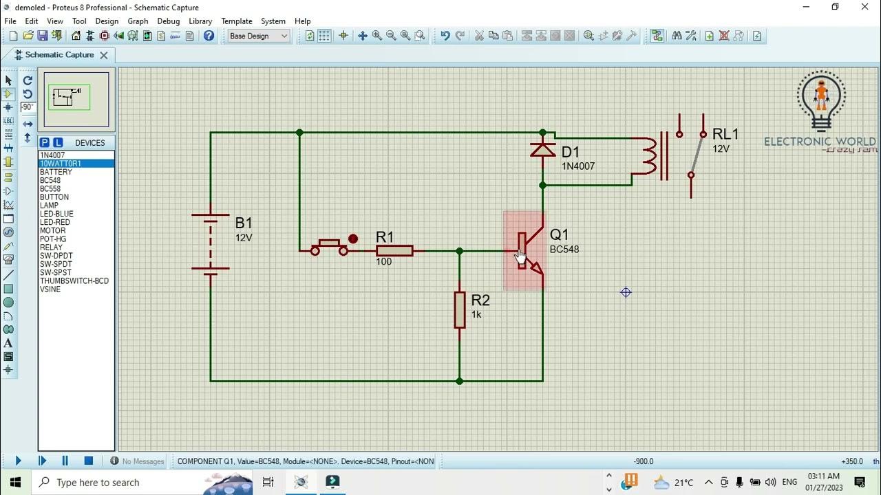 proteus basic 8 #electronic(transistor with relay ckt) #learning # ...