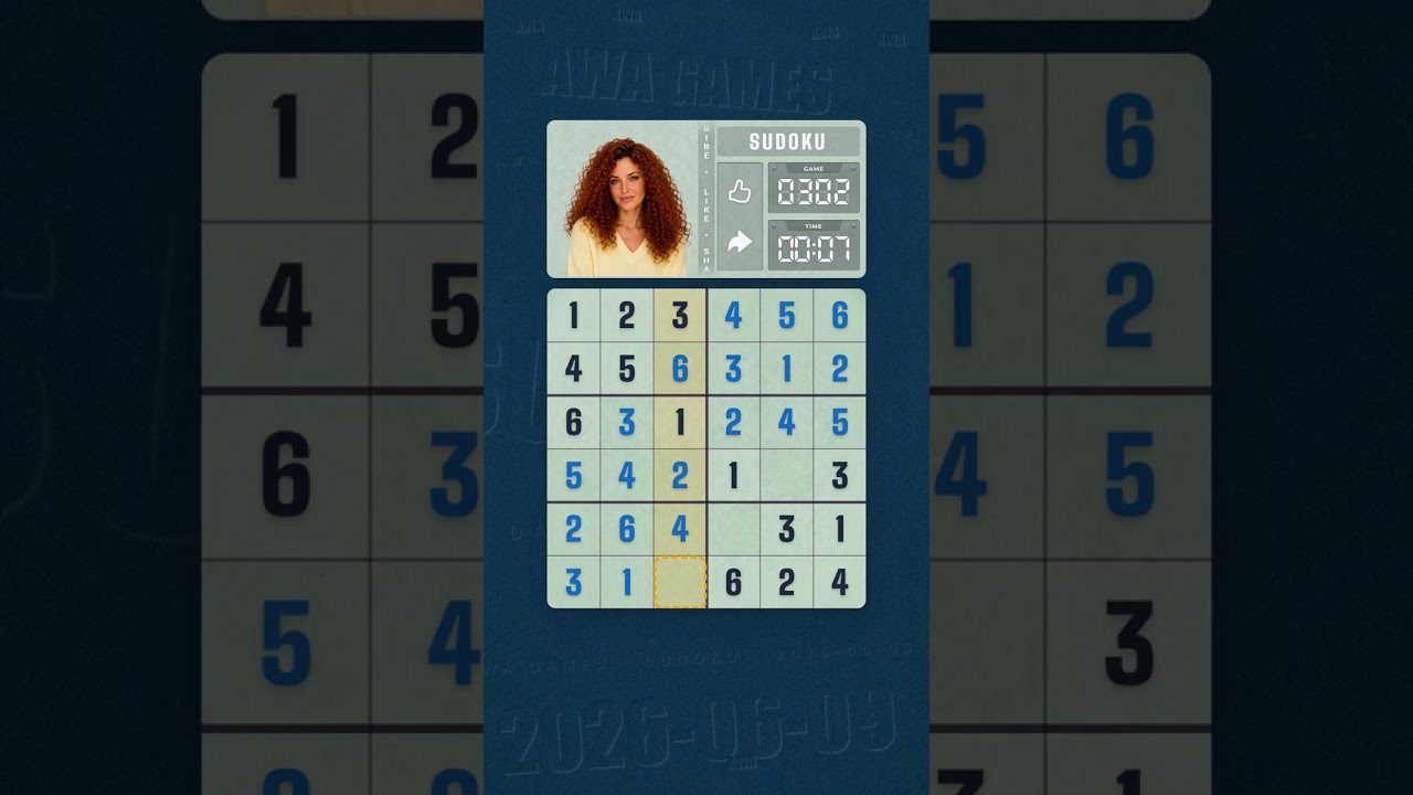 LinkedIn Mini Sudoku #302 solved board for June 9, 2026, 6x6 grid