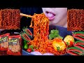 3x spicy korean noodles with boiled egg eating mukbang  green salad  eating show