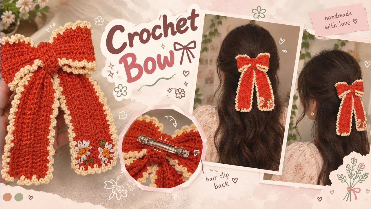 Crochet Bow Hair Clip 🎀 | Easy Crochet Hair Accessory Tutorial