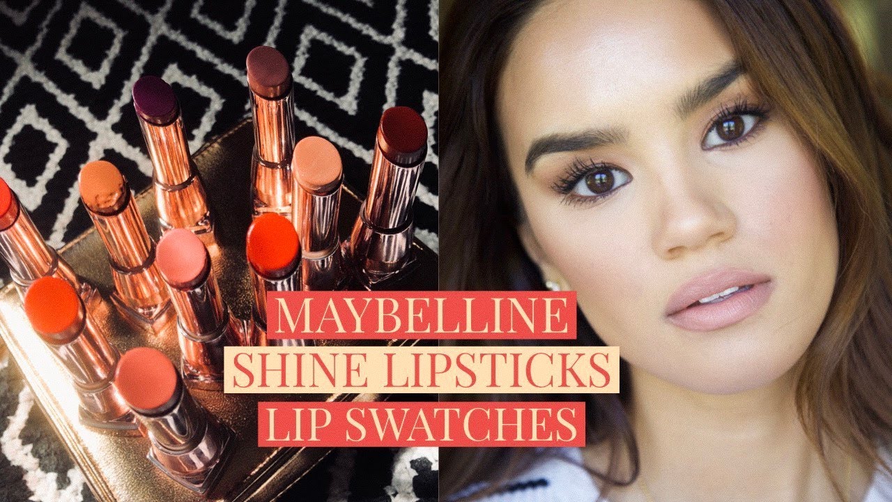 MAYBELLINE SHINE LIPSTICKS! LIP SWATCHES + REVIEW! | DACEY CASH - YouTube