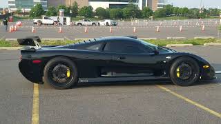 Larry's Mosler Raptor GTR startup and driving. (Cf Charities supercar show)