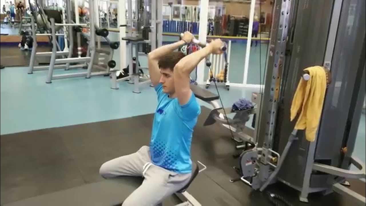 Extensión alta tríceps polea baja barra V sentado agarre supino YouTube