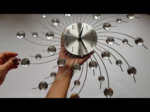 Безшумний якісний гарний годинник на стіну (50 см) в спальню вітальню "Зірка-S" NC сріблястий, видео 1