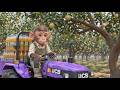 Monkey farmer drives his JCB tractor to harvest fruit and sell fruit juice, accompanied by squirrels