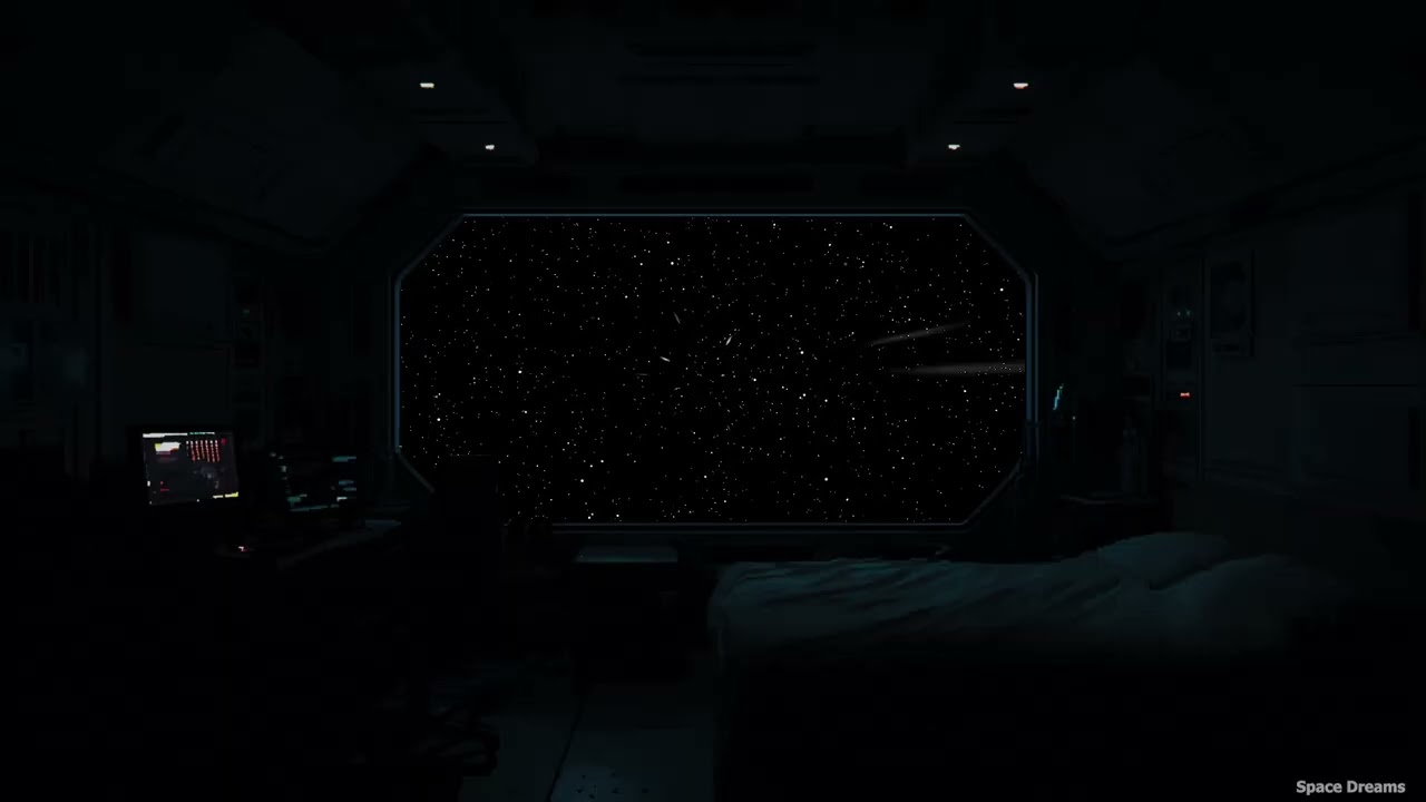 Alone Among Stars | Dark Spaceship Room Ambience with Starfield View | 3 Hours of Deep Space Silence