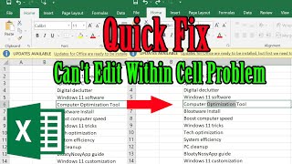 How to fix Can't Edit within Cell Issue in MS Excel