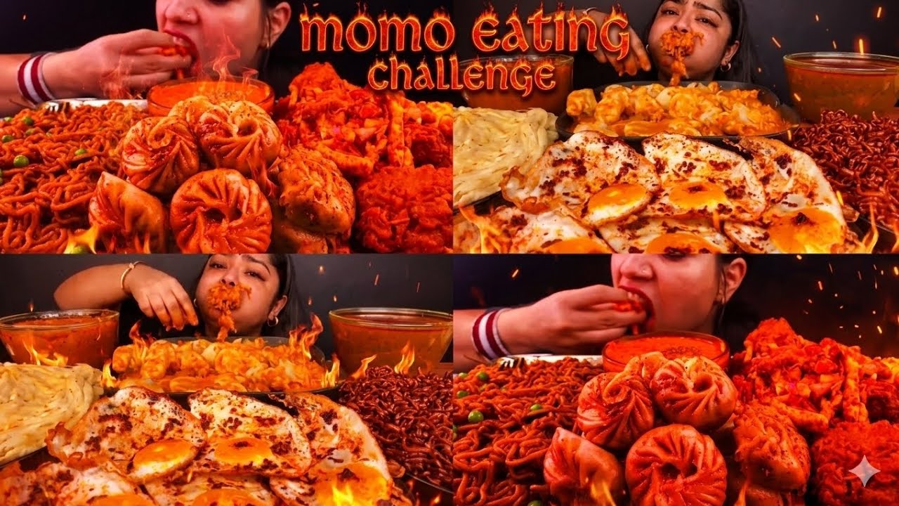 ASMR Eating momo and noodles @MaddyEats vs @FoodieJD #mukbang #asmreating #khabarvideo #newvideo 