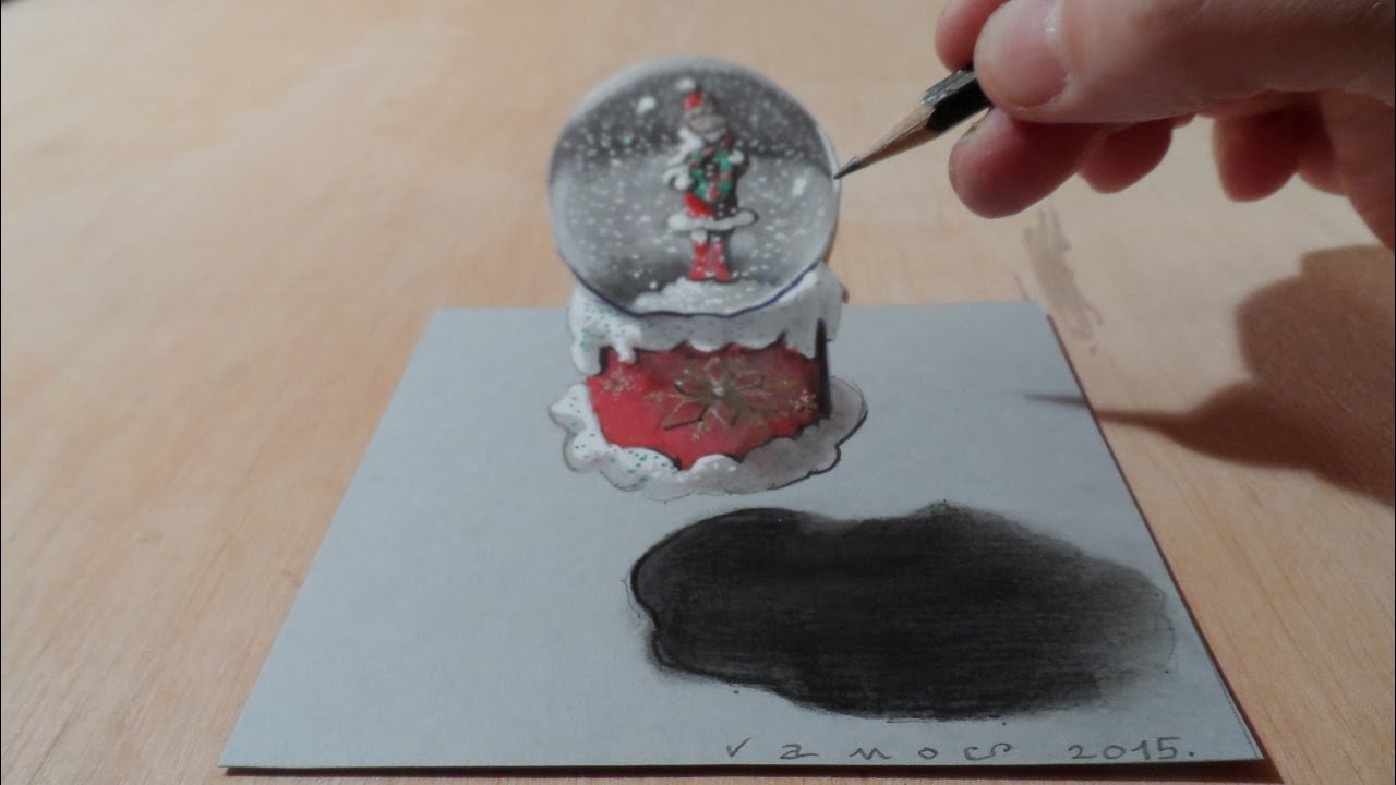 Drawing a 3D Snow Globe, Levitating Illusion - YouTube