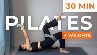 30 Min Full Body Pilates with Weights | Resistance Band + Dumbbells | Pilates with Chelsea