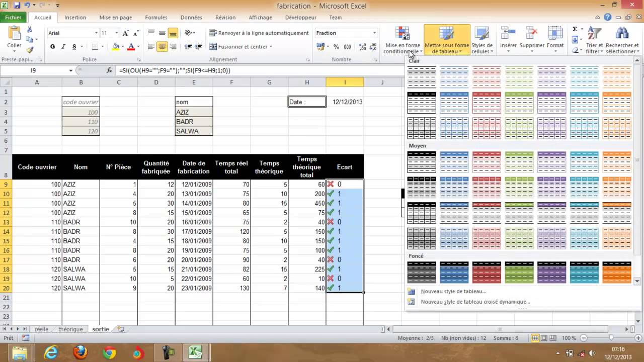 modele planning production excel