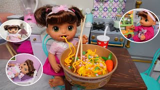 Baby Alive doll Ayla's After Daycare Routine feeding doll noodles