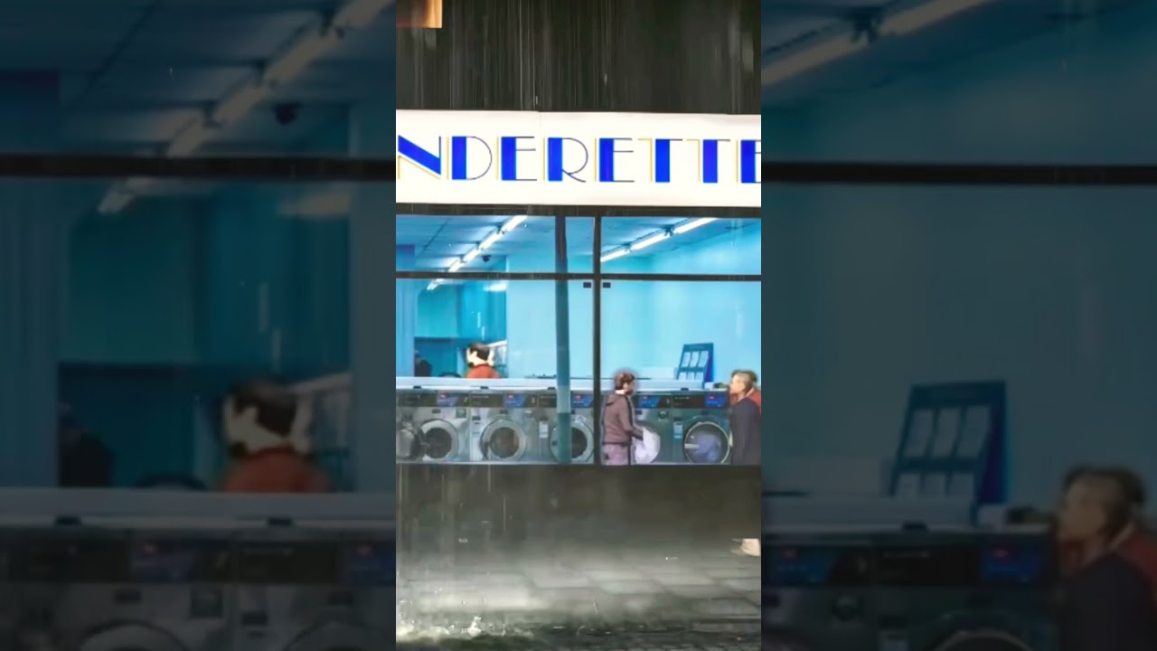 Pouring rain ☔️ outside busy laundromat | laundromat ambiance sounds for sleep, study, relax, ASMR