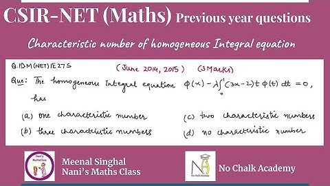 Characteristic number of homogeneous Integral equation, Question UGC NET (Q.ID.M(NET)IE27S)