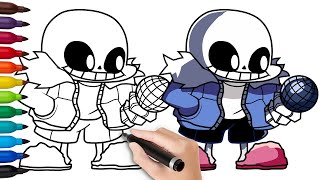 HOW TO DRAW SANS (Indie Cross) | Friday Night Funkin (FNF) - (Draw & Color)