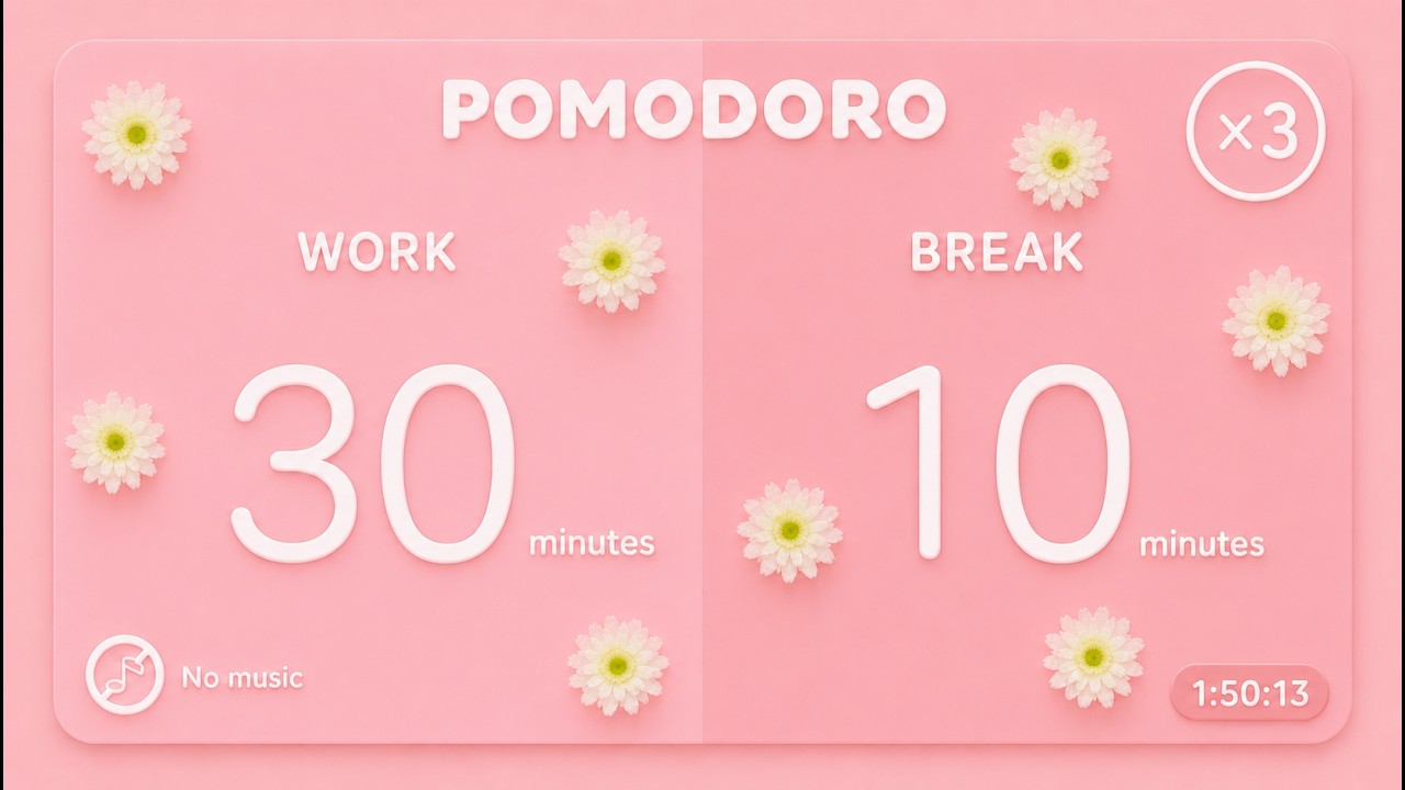 30 / 10 Pomodoro Timer - 2 hours study || No music - Study for dreams ...