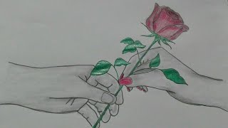 Bir Gül Verelim Sevdiklerimize-Karakalem  Gül Veren El Çizimi/Charcoal Rose Giving Hand Drawing