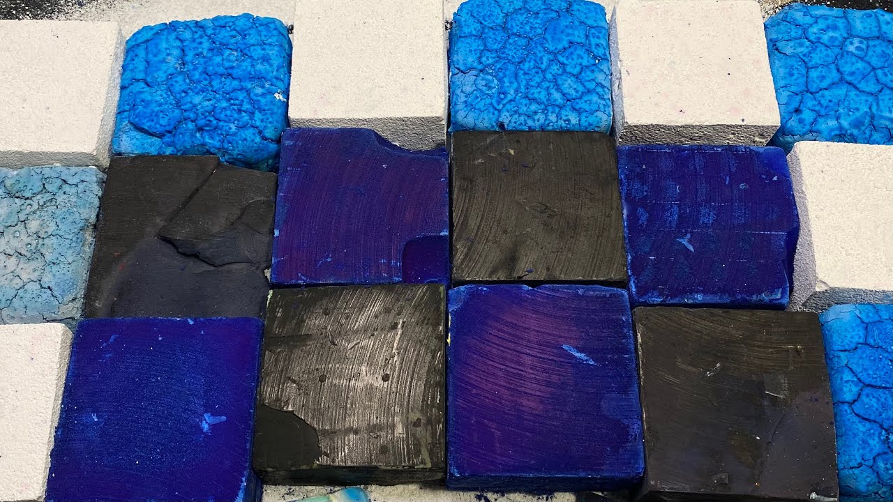 Crispy Crunchy Dyed Blue and Black Blocks with Pasted blocks| Gym Chalk ASMR