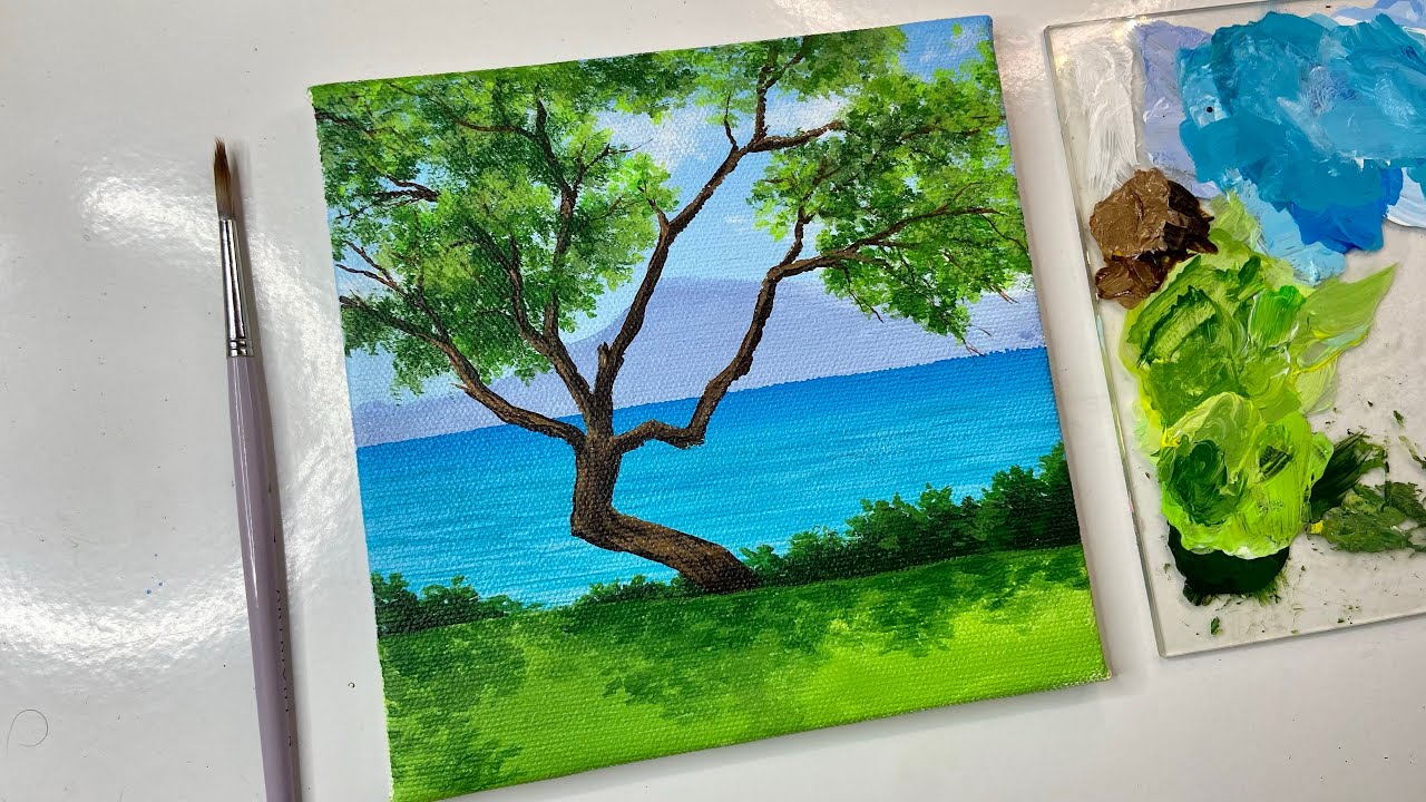 Calm lake painting/landscape painting/acrylic painting tutorial/acrylic ...