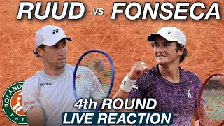 Fonseca vs Ruud 2026 Roland Garros 4th Round Live Reaction & Watchalong
