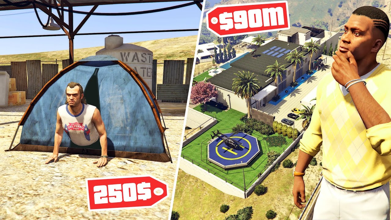 قراند 5 : منزل 250 دولار ضد منزل 90 مليون دولار | GTA V Poor House vs Rich House