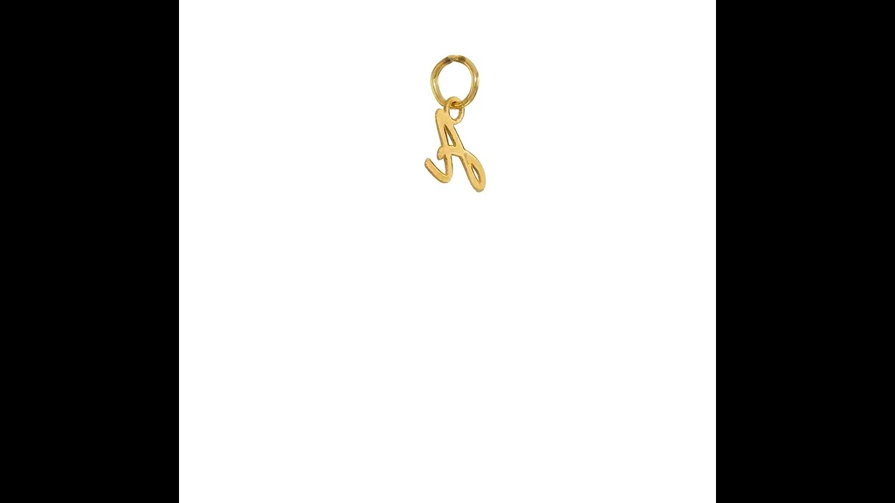 14K Yellow Gold Script Alphabet Initial Letter Charm Pendant, 14mm