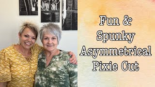 Feminine Asymmetrical Pixie for Women Over 60 | Full Styling